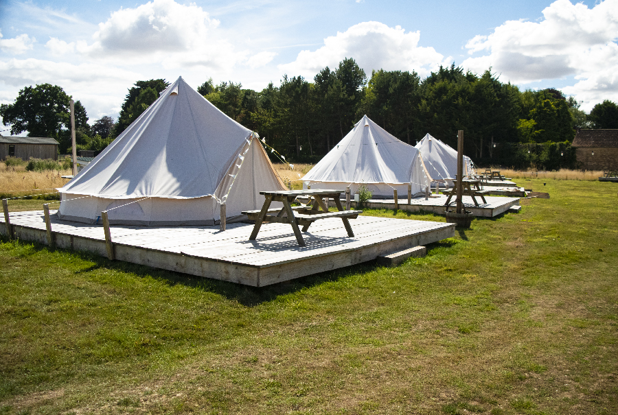 Bell tents in the park